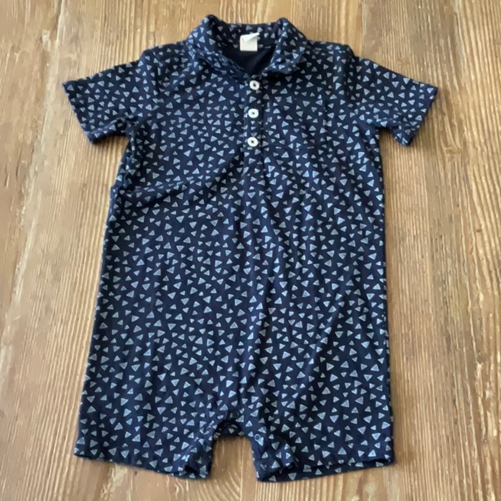 Tucker + Tate Navy Romper with Light Blue Triangle Print